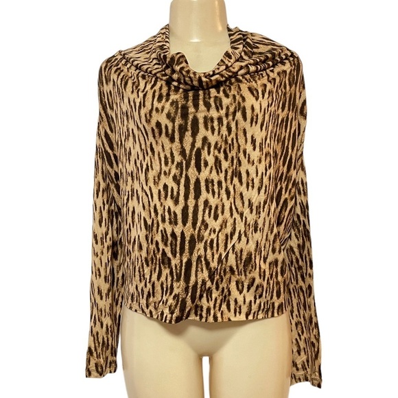 Michael Kors Brown Animal Print Cowl Neck Top‎ Long Sleeve Blouse - Picture 1 of 7